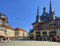 Wernigerode, Germany, July 2022 : The central plaza or square of the old town on a sunny summer day