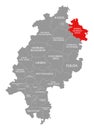 Werra-Meissner-Kreis county red highlighted in map of Hessen Germany Royalty Free Stock Photo