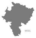 Wesel grey county map of North Rhine-Westphalia DE