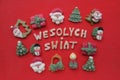 Wesolich Swiat, Merry Christmas in polish language with marzipan Christmas symbols Royalty Free Stock Photo