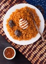 West Africa Rice Jollof with Beef and Boiled Egg Royalty Free Stock Photo