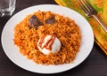West Africa Rice Jollof with Beef and Boiled Egg Royalty Free Stock Photo