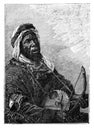 West African Griot Musician.History and Culture of West Africa. Antique Vintage Illustration. 19th Century.