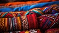 West African Kente Cloth close-up shot. Vibrant and richly patterned fabric from Ghana.