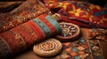 West African Kente Cloth close-up shot. Vibrant and richly patterned fabric from Ghana.