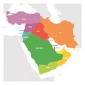 West Asia Region. Colorful map of countries in western Asia or Middle East. Vector illustration Royalty Free Stock Photo