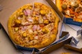 West Bangal, India - August 21, 2021 : Dominos pizza on box stock image.