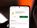 West Bangal, India - November 11, 2021 : Microsoft Power BI logo on phone screen stock image.