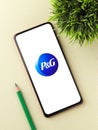 West Bangal, India - October 09, 2021 : Procter and Gamble logo on phone screen stock image. Royalty Free Stock Photo