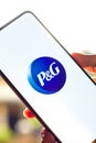 West Bangal, India - October 09, 2021 : Procter and Gamble logo on phone screen stock image. Royalty Free Stock Photo