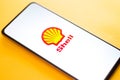 West Bangal, India - October 09, 2021 : Royal Dutch Shell logo on phone screen stock image.