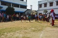 Boys competing in sports in a village school