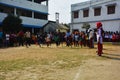 Boys competing in sports in a village school