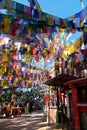 WEST BENGAL, INDIA - November 10, 2019: Colorful prayer flags at the Mahakal Temple, Darjeeling Royalty Free Stock Photo