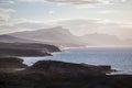 The west coast of Fuerteventura in the light fog as seen from the village of La Pared, Canary Islands, Spain Royalty Free Stock Photo