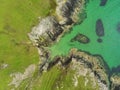West coast of Ireland. Aerial drone top down view. Green fields and rocky shore Royalty Free Stock Photo