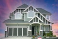 West Coast Real Estate Home House Maison Grey Siding Exterior Sunset Sky Background Royalty Free Stock Photo