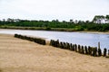 West french atlantic coast in Talmont Saint-Hilaire vendee beach with sea sandy beach view from France