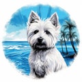 West Highland Terrier Circle Art Deco: Realistic Scenery And Coastal Painter