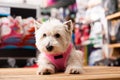 West highland terrier dog sitting in petshop