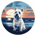 West Highland White Terrier Dog At Sunset By The Ocean