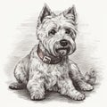 West Highland White Terrier, Westie, engraving style, close-up portrait, black and white drawing, cute dog Royalty Free Stock Photo