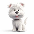 West Highland White Terrier, westie, fluffy funny cute dog 3d illustration on white, unusual avatar,