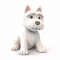 West highland white terrier, westie funny cute dog 3d illustration on white, unusual avatar