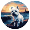 West Highlands Terrier Round Diamond Painting Tees By Tatts At The Seaside