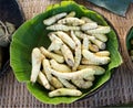 West Indian arrowroot plant on banana leaf