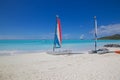 West Indies, Caribbean, Antigua, St Mary, Jolly Harbour, Beach & Hobie Cats Royalty Free Stock Photo