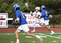 Boys playing lacrosse during a high school game Royalty Free Stock Photo