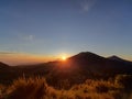WEST JAVA, INDONESIA-Jan, 2020: Mount Merbabu and Mount Merapi in Central Java, photographed from Mount Andong in the morning Royalty Free Stock Photo