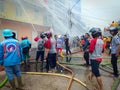 West Kalimantan,Indonesia - 8 Juni 2019,4 houses burned down and the Firefighters extinguish a raging fire in a indonesia house