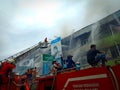 West Kalimantan,Indonesia - 8 Juni 2019,4 houses burned down and the Firefighters extinguish a raging fire in a indonesia house