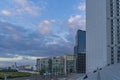 West of La Defense Business District From Grande Arche at Day With Clouds Pedestrians Royalty Free Stock Photo