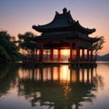 west lake china on sunset made with Generative AI