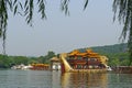 West lake with dragon boats Royalty Free Stock Photo