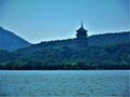 West Lake in Hangzhou city, China. Landscape, nature, environment and fascination Royalty Free Stock Photo