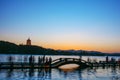 west lake Hangzhou with Leifeng pogoda after sunset