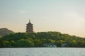 west lake Hangzhou with Leifeng pogoda after sunset