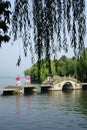 West lake with stone bridge Royalty Free Stock Photo