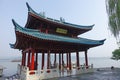 West lake with traditional buildings