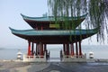 West lake with traditional buildings