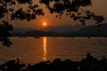 West Lake Xi Hu sunset in Hangzhou, Zhejiang Province, China. View of West Lake in Hangzhou at sunset. Royalty Free Stock Photo