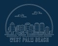 West Palm Beach, Florida - Cityscape with white abstract line corner curve modern style on dark blue background, building skyline