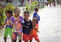 Indigenous children in a street of local village smiling Royalty Free Stock Photo