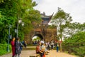 West Pass at Dujiangyan ancient irrigation system during early autumn at Dujiangyan Sichuan , China : 22 October 2023