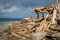 West Point Lighthouse and driftwood beach structure Royalty Free Stock Photo