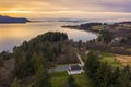 Aerial View of Lummi Island and Legoe Bay at Sunset. Royalty Free Stock Photo